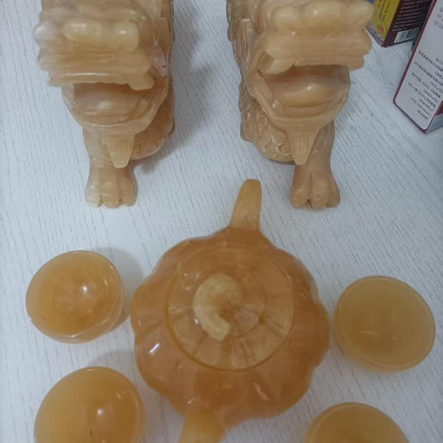 米黄玉貔貅茶具珍藏套组