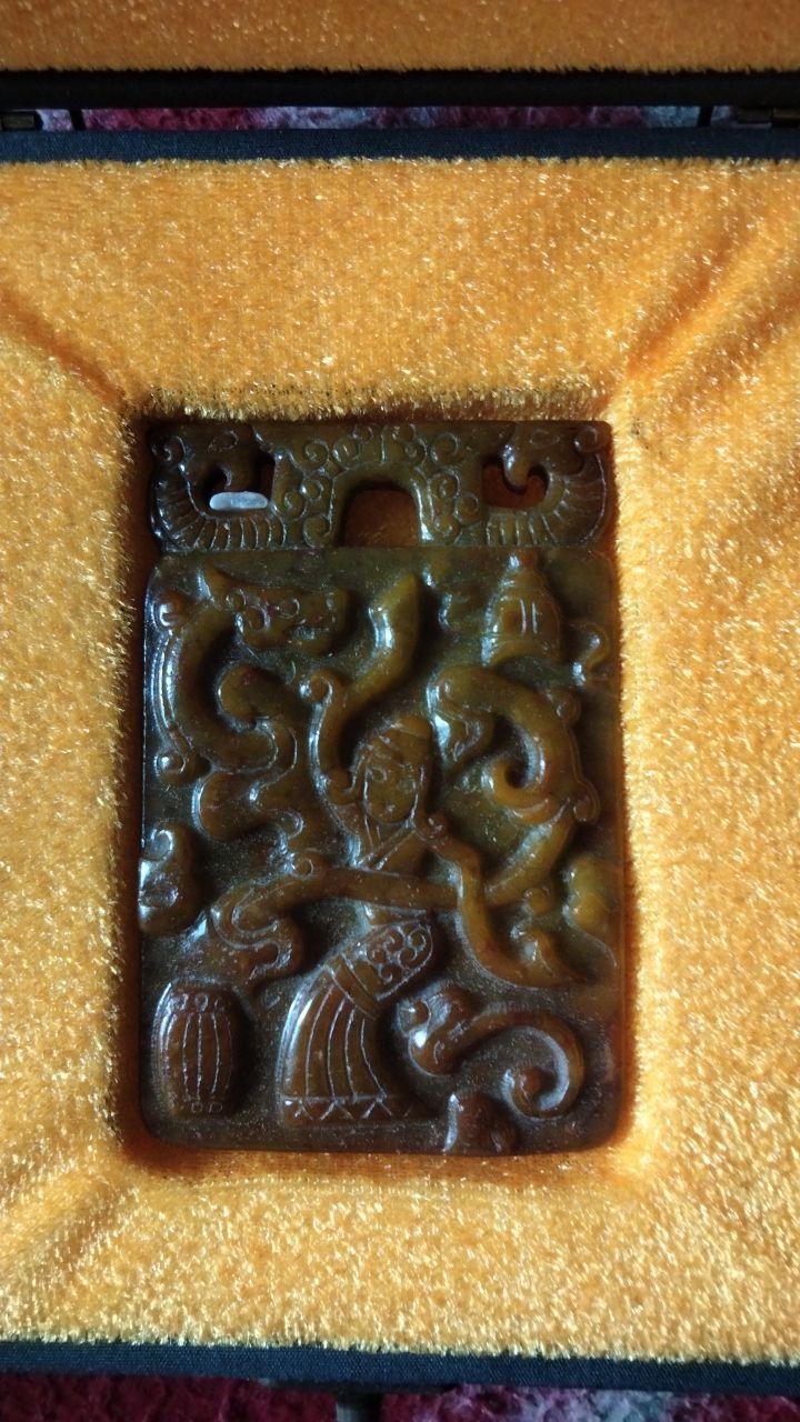 高古风格青玉（或碧玉）诗文随身佩牌。