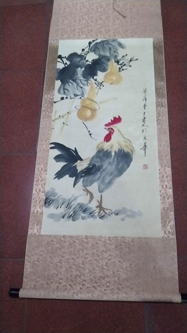 齐白石风格《依样画葫芦·雄鸡图》真迹立轴
