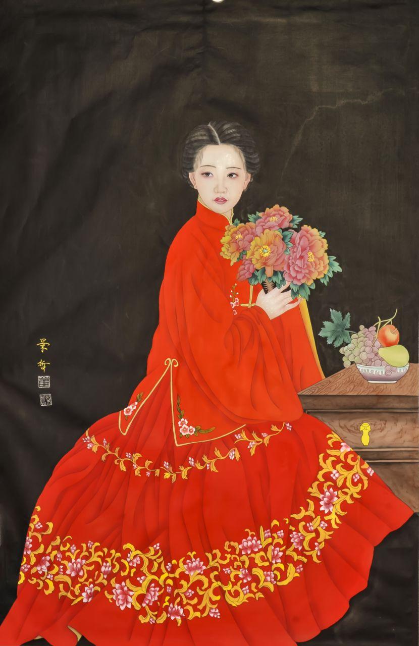 崔景哲绢本《少女》