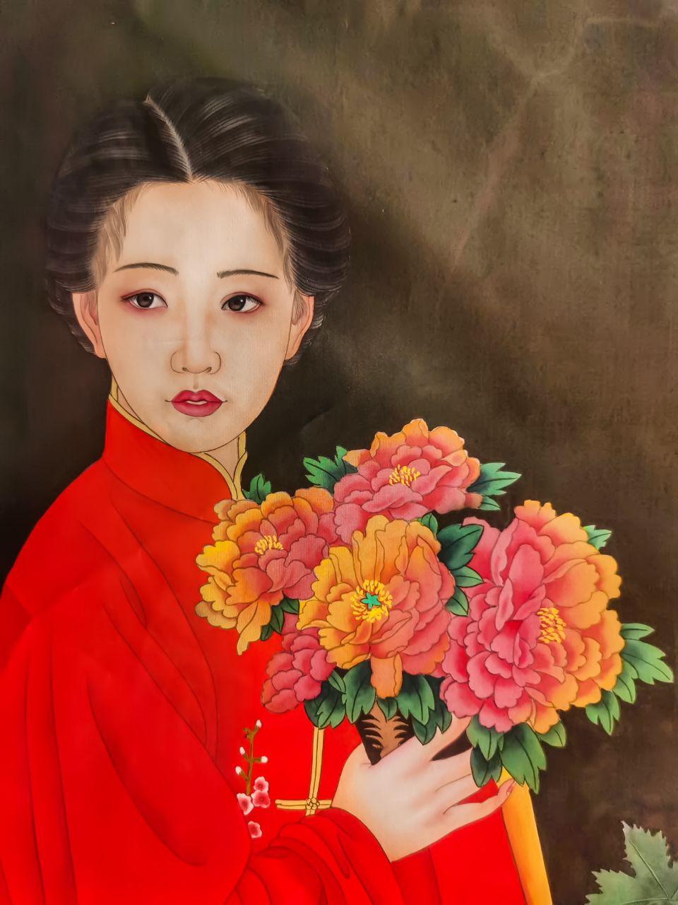 崔景哲绢本《少女》